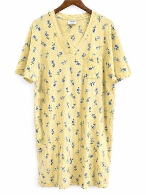 VTG Preview Collection Floral Sleep Tee Nightgown Yellow Blue Oversized One Size